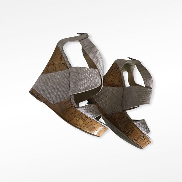 BCBGeneration Rando Corkwood Wedges Platform Tan Open Toe Zip Heel Size 7 - Picture 4 of 7